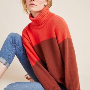 Anthropologie Colorblock Turtleneck Sweater